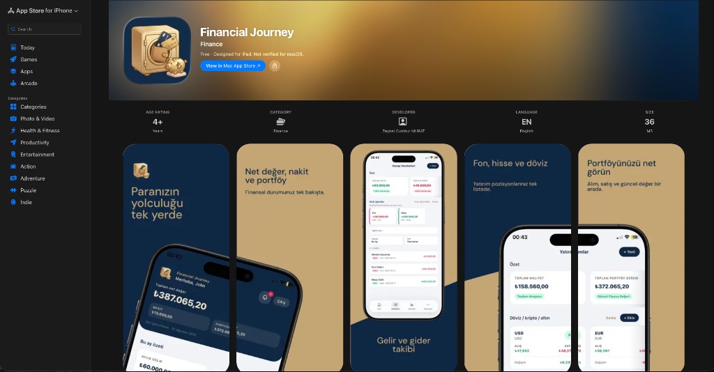 Financial Journey iOS App Store ekranları